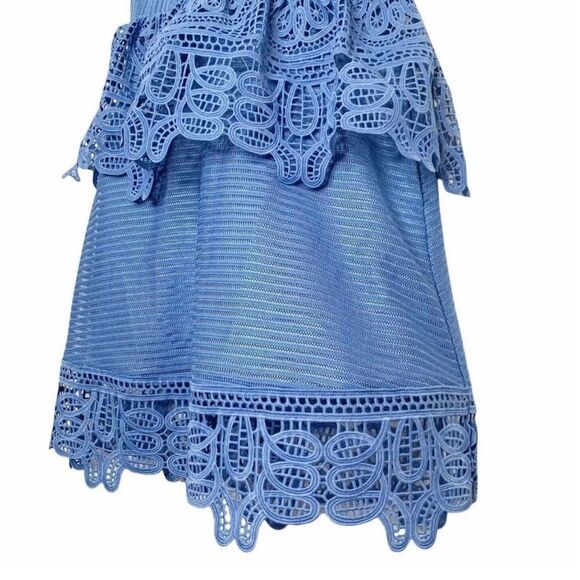 Self-Portrait Lace Peplum Mini Dress Blue Plunging Neck Strappy Back Women’s - 4 - Picture 4 of 12